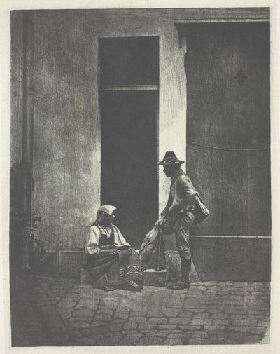 Standing Pifferaro and Seated Italian Peasant Woman, in the Courtyard of 21 Quai Bourbon by Charles Nègre