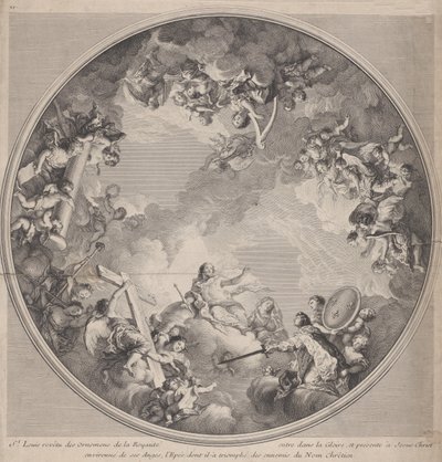 Saint Louis presenting his sword to Christ, after a ceiling design, 1755-90 by Charles Nicolas Cochin