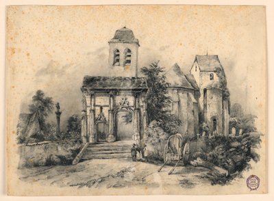 Three Figures In Front of a Church by Charles Nicolas Ransonnette
