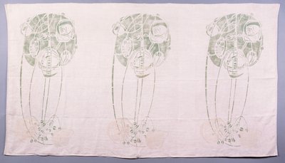 Panel of three stylised rose motifs in green and cream, for one back of a corner settle in the Drawing Room at 14 Kingsborough Gardens, c.1900 by Charles Rennie Mackintosh