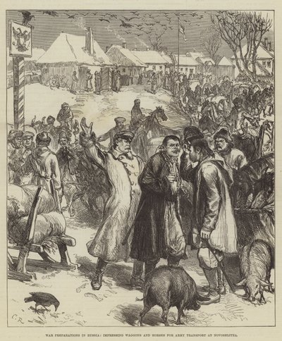 War Preparations in Russia, impressing Wagons and Horses for Army Transport at Novoselitza by Sir John Charles Robinson