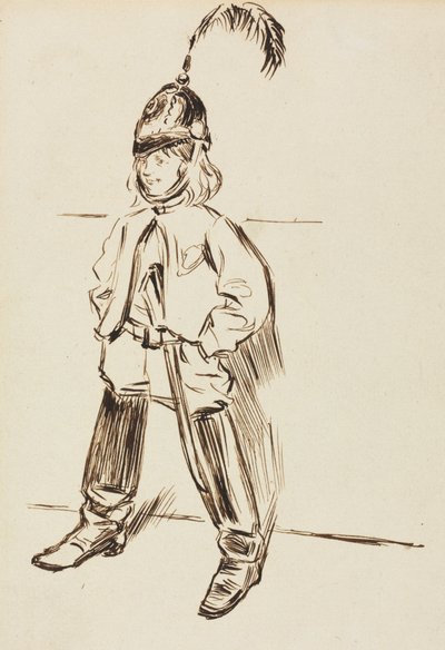 Study of a Child in Helmet and Boots by Charles Samuel Keene