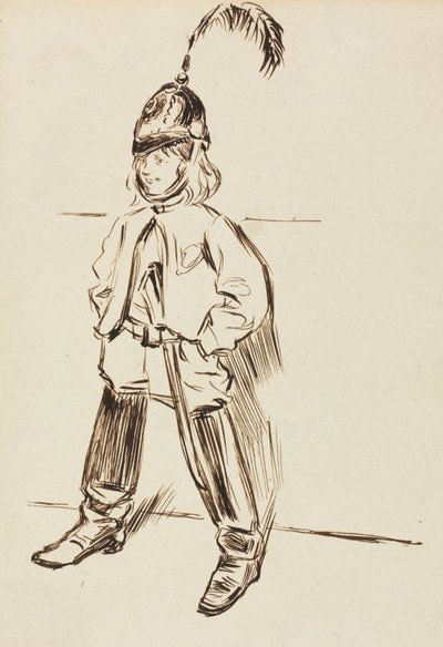 Study of a Child in Helmet and Boots by Charles Samuel Keene