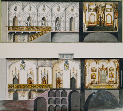 Alternative Projects for the Hall, Gallery and Drawing - Room at Charleville Castle: Sections by Charles William Bury