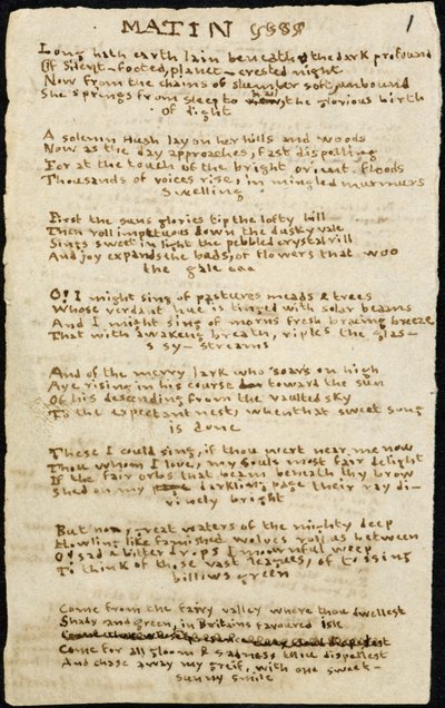 Poem of Charlotte Bronte. Autograph Fair Copy, with Deletions, of Poem 