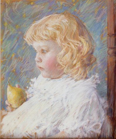 Little Girl with a Pear by Childe Hassam