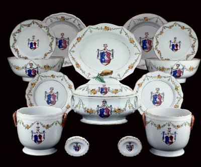 A Famille Rose Armorial Dinner Service Painted with the Arms of Tranefelt of Sweden by Chinese School