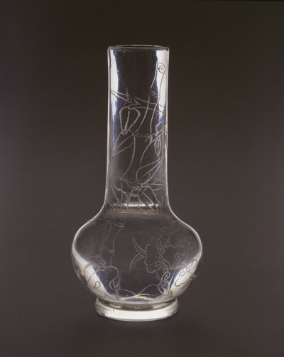 Bottle engraved with bamboo, lingzhi fungus plants and rocks, Qianlong mark and period by Chinese School