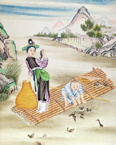 Chinese using cormorants to catch fish by Chinese School