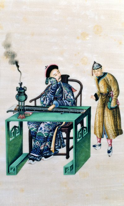 Man with a Long Zither at a Table, with a Servant by Chinese School