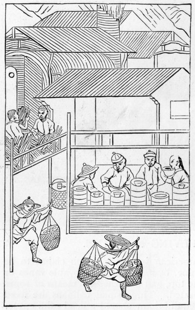 Packing and transporting finished products, from a series of illustrations on the manufacture of china by Chinese School