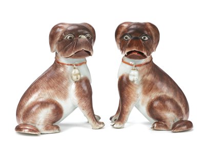 Pair of Chinese Export Figures of Seated Pug Dogs by Chinese School