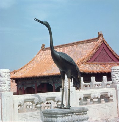 Statue of a stork with a side pavilion of the Hall of Supreme Harmony in the background, Ming Dynasty by Chinese School