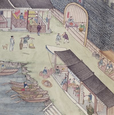 View of a Market in China by Chinese School