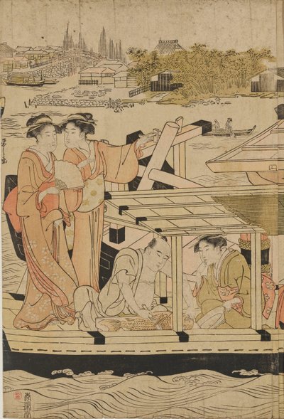 Cooling off on Boats by Ohashi Bridge by Chobunsai Eishi