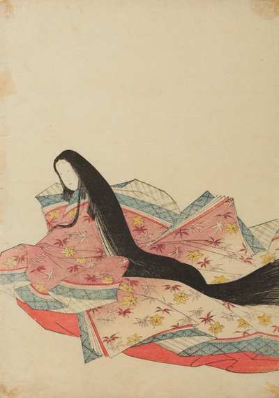 Court Lady Sitting, Turned Left, in Lilac-Pink Robe, Plate from Album: Nishiki-zuri onna sanju rokkasen e-zukushi by Chobunsai Eishi