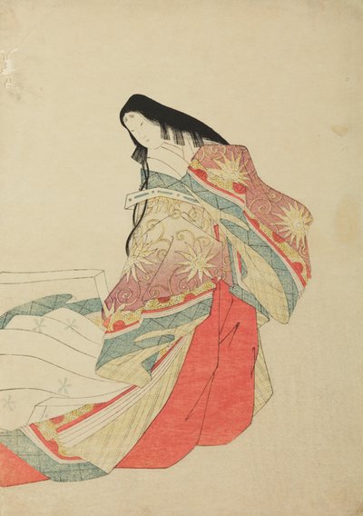 Standing Court Lady, Plate from Album: Thirty-Six Female Poets by Chobunsai Eishi