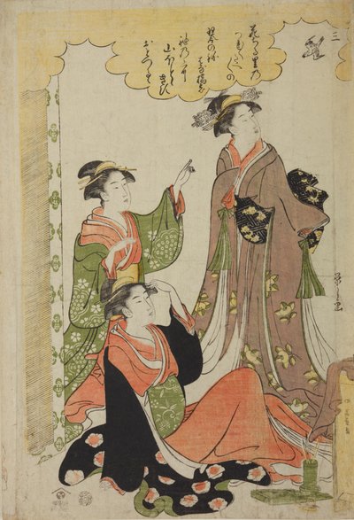 Three Young Women Watching a Flying Bird by Chobunsai Eishi