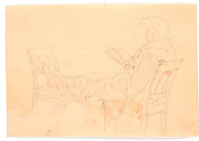 Hans Peter Købke Lying on Two Chairs, Reading by Christen Købke