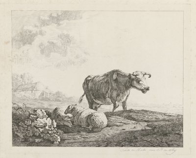 Landscape with a Cow and Two Sheep by Christiaan Godfried Schutze van Houten
