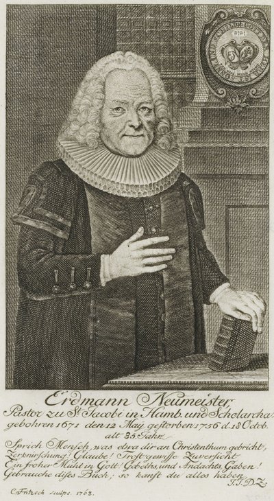 Erdmann Neumeister, Pastor at St. Jacobi in Hamburg and Scholarch (1763) by Christian Fritzsch