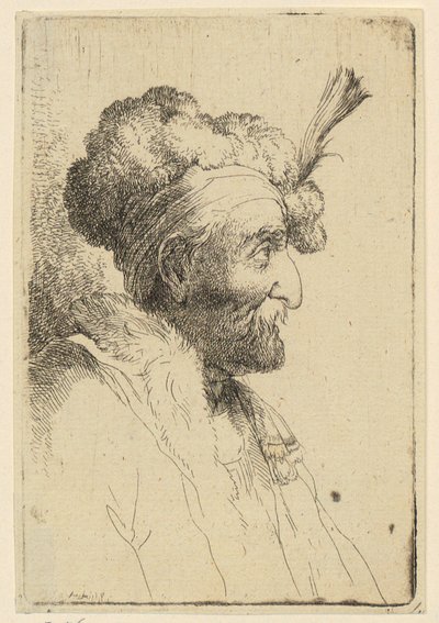 Bust-Length Portrait of a Man with a Fur Cap and Moustache, in Profile to the Right by Christian Wilhelm Ernst Dietrich