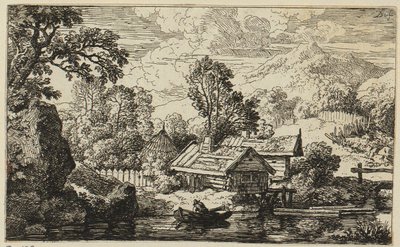 Two Wooden Houses by the Water by Christian Wilhelm Ernst Dietrich