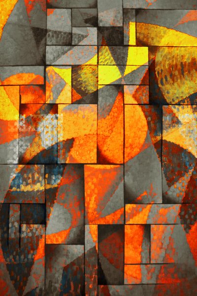 Vibrant Geometric Orange Blocks by Christina Sillen