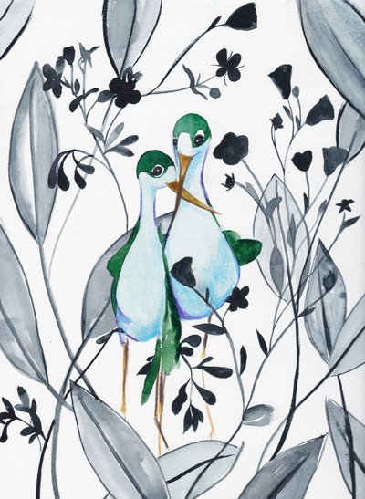 Green Birds In Nature by Christine Lindstrom