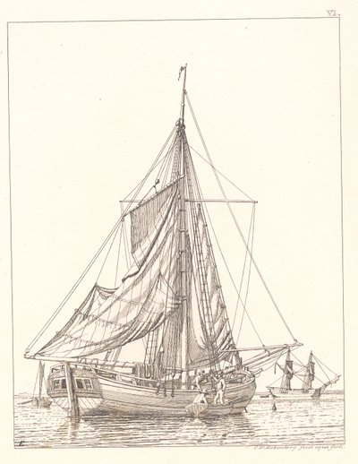 A Danish Yacht Drying Sails in Calm Weather by Christoffer Wilhelm Eckersberg