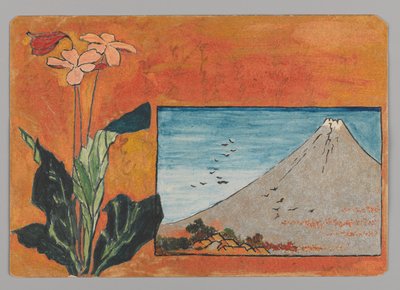Small Card with Mount Fuji and Flowers by Christopher Grant La Farge
