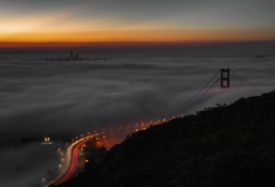 Golden Gate Bridge Foggy Night by Chuanxu Ren