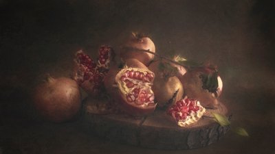 Dark Pomegranate Still Life by Cicek Kiral