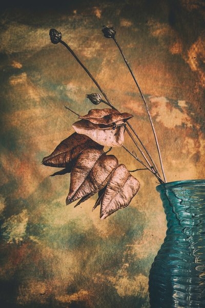 Dried Botanicals Teal Vase by Cicek Kiral