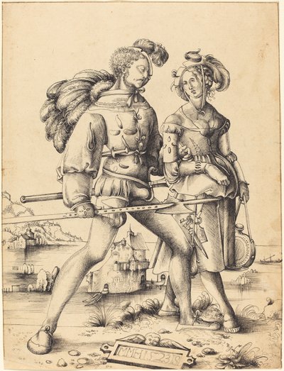 A Soldier Walking with a Camp Follower by Circle of Urs Graf I