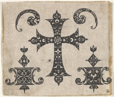 Blackwork Print with a Latin Cross and Small Motifs by Claes Jansz Visscher