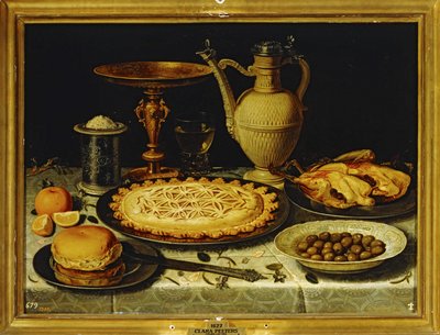 Still-Life - Meal with Roasted Chicken, Bread and Olives by Clara Peeters