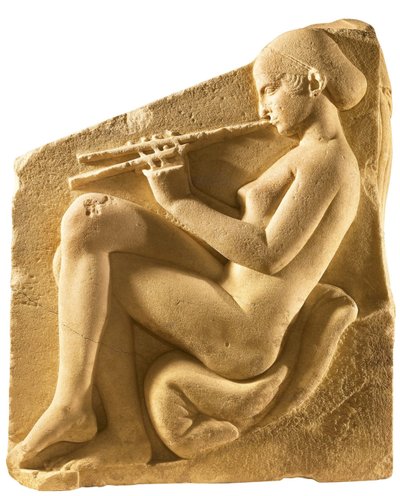 An aulos player. Altar of Aphrodite, so-called Ludovisi Throne, Left-hand panel by Classical Antiquities