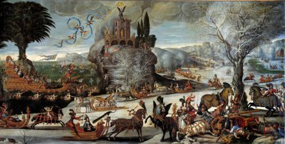 The four elements: Water. Scene of winter landscape, King Louis XIII is represented as Neptune, Anne of Austria as Amphitrite, Prince and future King Louis XIV on a boat by Claude Deruet