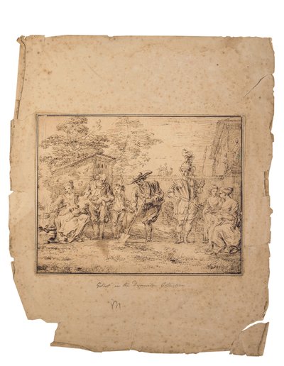 The Four Ages of Life: Seven Figures in a Garden, One Digging with a Spade by Claude Gillot