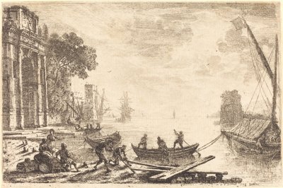Harbor Scene with Rising Sun by Claude Lorrain