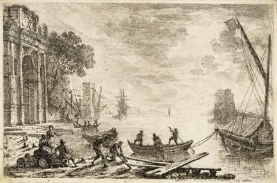 Harbour Scene With Rising Sun by Claude Lorrain