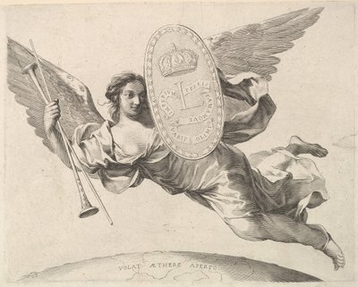 Fame Bearing a Shield with the Initial of Louis XIV by Claude Mellan