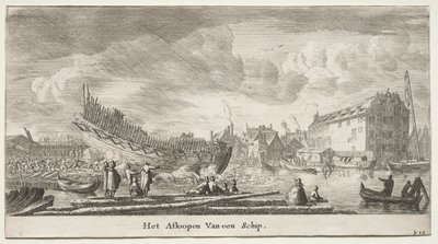 Various Ships and Views of Amsterdam, Part II: Launching a Ship by Clement de Jonghe