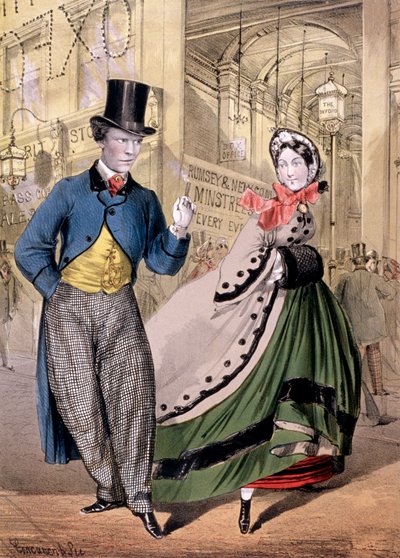 A Lady and a Gentleman by the Entrance to the Oxford Music Hall, Oxford St, Westminster by Concanen and Lee