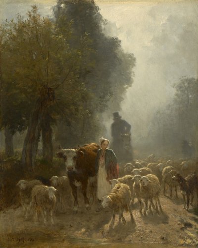 Going to Market on a Misty Morning, 1851 by Constant Emile Troyon