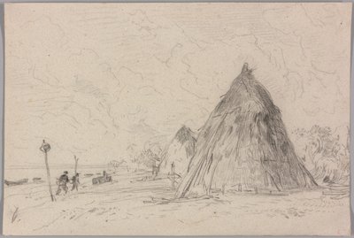 Landscape with Haystacks by Constant Troyon
