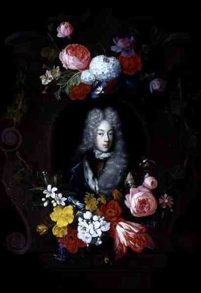 A Portrait of a Man Surrounded by a Garland of Flowers by Constantijn and Heem D.C.de Netscher
