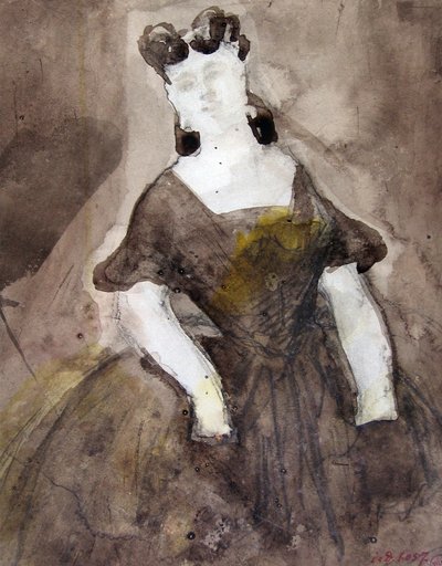 Study of a Woman Half-Length, Low-Cut Dress, Hands in Pockets by Constantin Guys