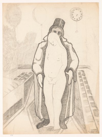 Man in Black, Naked Woman and Clock, B-1-1, February 26 (Self-Portraits of Cor van Teeseling) by Cor van Teeseling